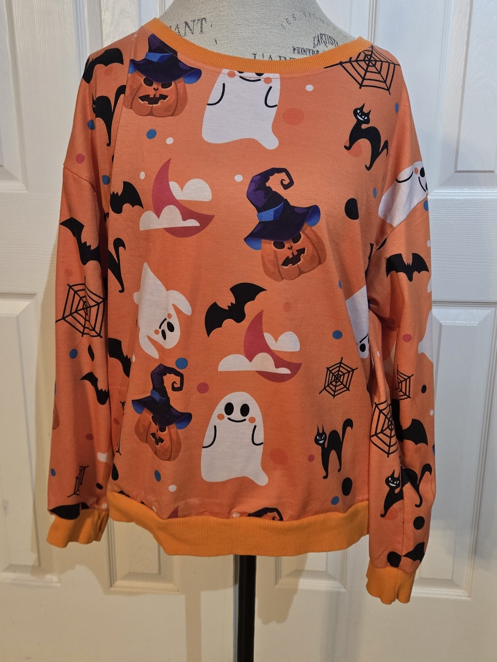 PatPat Orange Halloween Print Crewneck Sweater